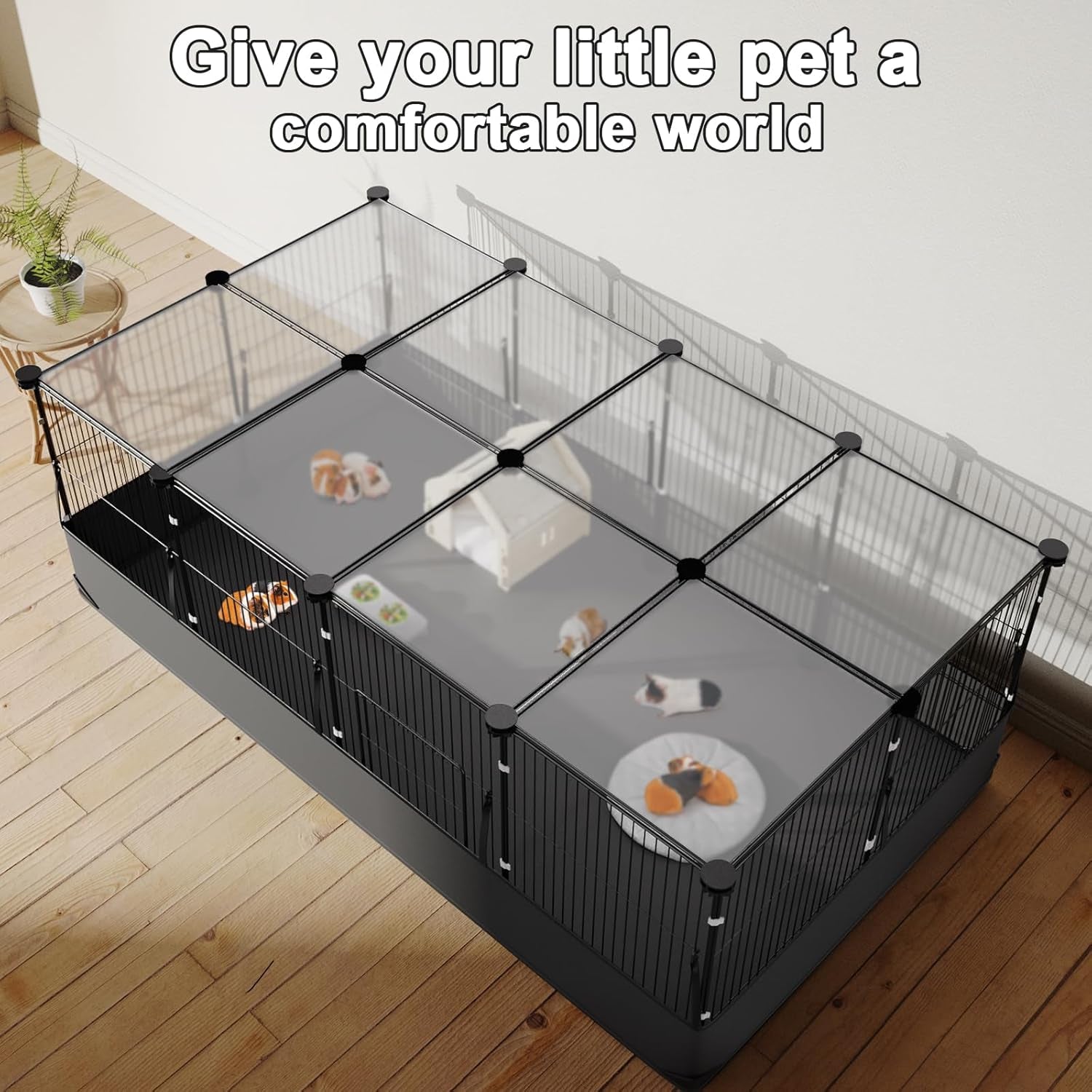 tresbro-guinea-pig-cage-with-top-cover-12-panels-triple-fixing-measures-small-animal-playpen-with-waterproof-pvc-liner-one-motion-hooks-48-x-24-x-16-c-c-grids-cage-for-bunny-hedgehog-hamster