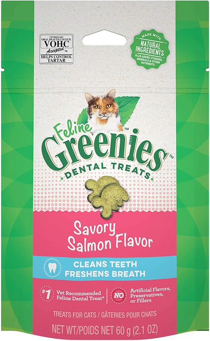 Greenies Feline Natural Dental Care Cat Treats Savory Salmon Flavor, 2.5 Oz. Pouch1