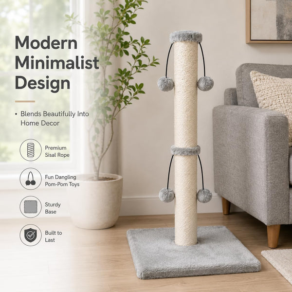 Dimaka 29'' Cat Scratching Post, Natural Sisal Rope Scratcher Post, Kitten Claw Scratch with 4 Danglingtoy Balls for Large Cats (Grey)7