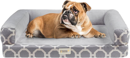 Friends Forever Large Dog Bed Couch, Orthopedic Pet Sofa Memory Foam | Dog Couch with Washable Removable Bed Cover, Non-Slip Bottom, Indoor Calming Chairs Mattress, Chester, Pewter Grey Large16