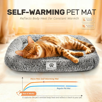 Mora Pets Self Warming Cat Bed Self Heating Pet Pad with Bolster and Foam Washable Removable Cover Non Slip Thermal Sherpa Fabric Pet Mat Grey 23 Inch2