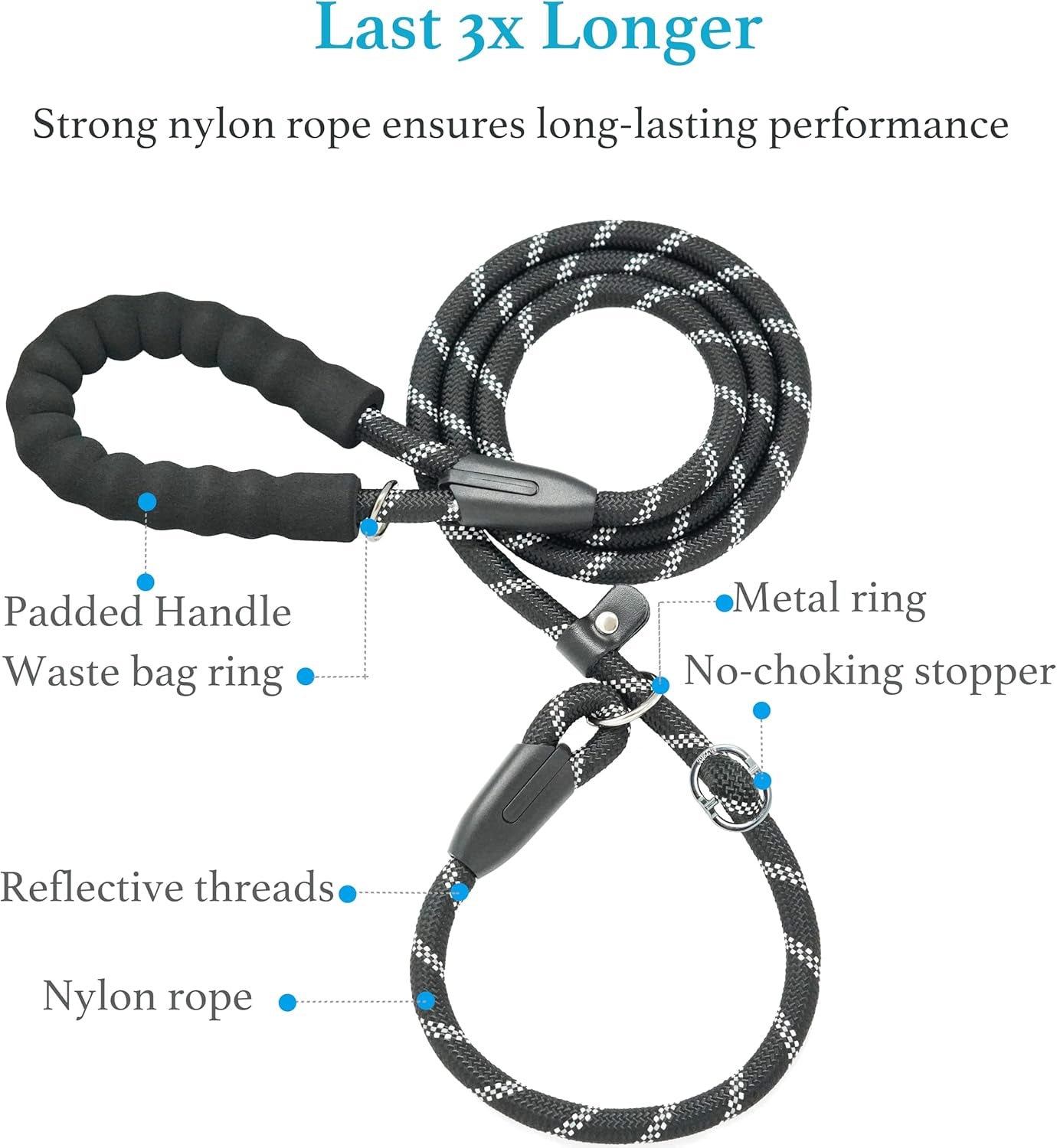 iyoshop-durable-slip-lead-dog-leash-with-padded-handle-and-highly-reflective-threads-no-pull-dog-training-leash-1-2-x-6-ft-black