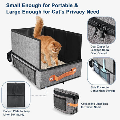 Portable Cat Litter Box for Travel Poop Tray Zipper Closure Hard Bottom | Waterproof Portable Cat Box Indoor Outdoor Travel Car Camping Hotel Corner Housebreaking5
