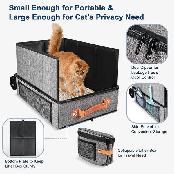 Portable Cat Litter Box for Travel Poop Tray Zipper Closure Hard Bottom | Waterproof Portable Cat Box Indoor Outdoor Travel Car Camping Hotel Corner Housebreaking5