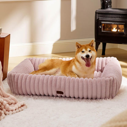 Bedsure Comfyfleece™ Cute Dog Bed for Small Medium Dogs Washable,25In Cream | Furry Puppy Beds,Square Rectangle Orthopedic Corduroy Aesthetic Pet Beds,Removable Zipper Cover,Non-Slip Bottom,Up to 15 Lbs13