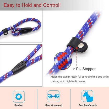 Dog Rope Leash, 5 FT Pet Slip Lead, Dog Training Leash for 10-80 Lb | Standard Adjustable Pet Nylon Leash for Small Medium Dogs Walking(Blue)3