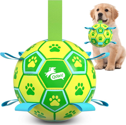 QDAN Dog Toys Dog Balls, 6 Inch Dog Soccer Ball with Straps, Herding Balls | Dog Birthday Toy, Balls for 20-40Lbs Dogs, Outdoor Puppy Toys to Keep Them Busy, Interactive Toy for Tug, Pool Water Toy Ball10