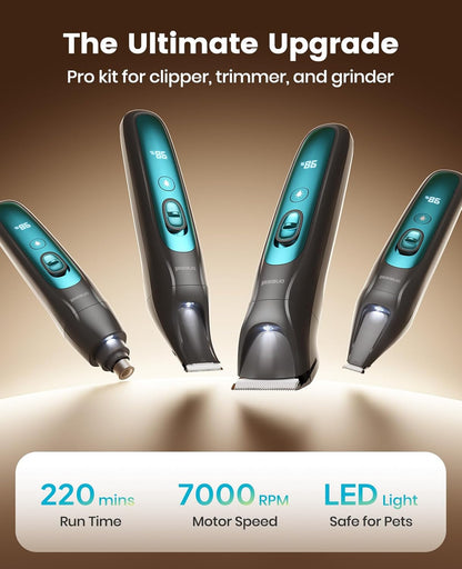 Oneisall Professional 4-In-1 Dog Grooming Kit with LED Light | Quiet Clippers & Nail Grinder, Cordless, 3.7 Hrs Runtime, LED Display, Safe for Paws, Face, Ears & Body7
