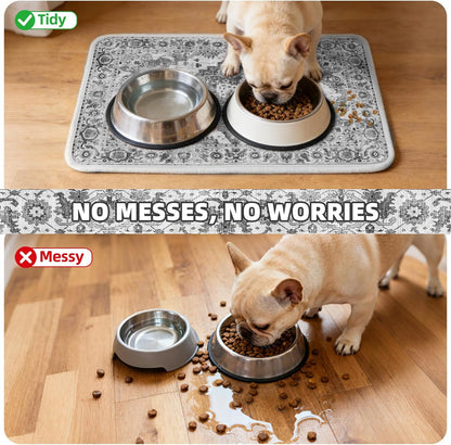 PUPTECK Dog Food Mat, Absorbent Pet Feeding Bowl Mat, Non-Slip Dog Mat for Food and Water, Quick Dry No Stains Cat Placemats Pet Supplies for Messy Drinkers, Grey 12"X20"5