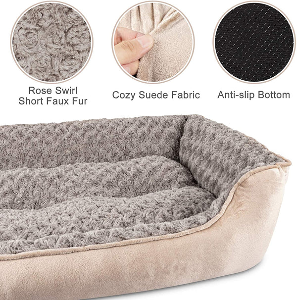 JOEJOY Rectangle Dog Bed for Large Medium Small Dogs - Washable Orthopedic Sofa Bed, Soft Breathable Puppy & Pet Cuddler, Durable Calming Dog Bed with Anti-Slip Bottom, Multiple Sizes, Beige3