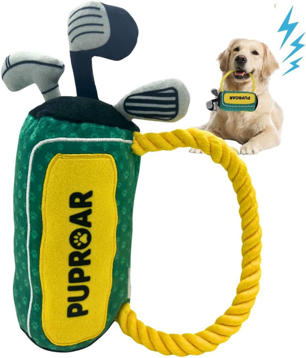 PUPROAR Golf Dog Toy, Dog Birthday Gift, Funny Squeaky Plush Rope Golf Bag Toy for Small, Medium & Large Breeds1