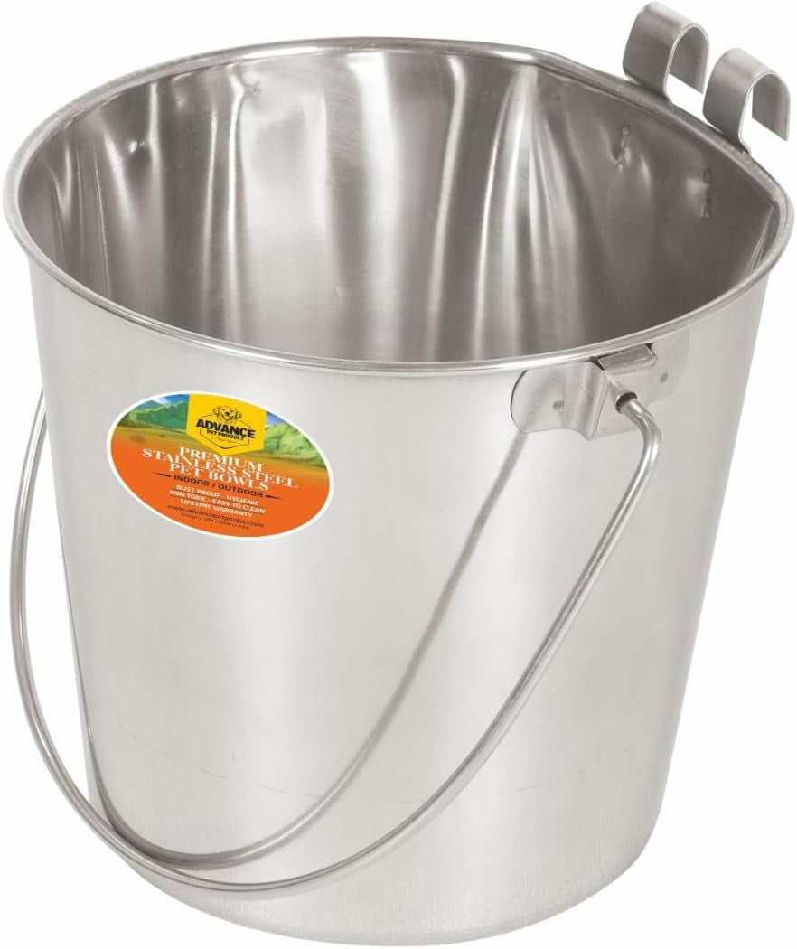 advance-pet-products-4-quart-stainless-steel-bucket-with-dual-hook-perfectly-fits-on-kennels-cages-and-critter-crates-heavy-duty-bucket-for-pets-cleaning-food-prep-flat-sided-pail