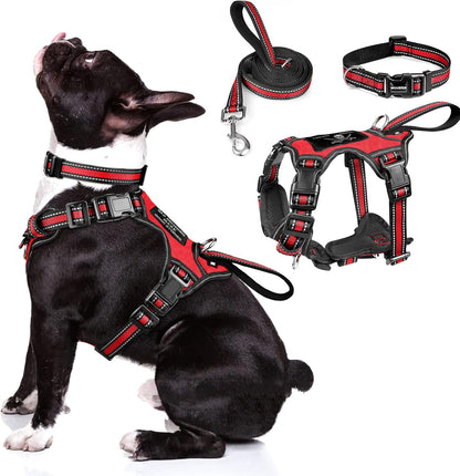 WINSEE Pet Harness Collar and Leash Set, All-In-One Reflective Dog Harness No Pull with Adjustable Buckles for Puppies, Small, Medium, Large, and Extra-Large Dogs (Large, Pink)18
