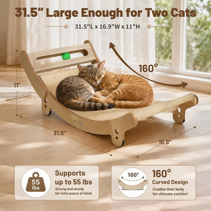 31.5" Sisal Cat Scratcher Bed with Bell Balls Wooden Cat Furniture(Xxl) | Cat Scratching Post for Indoor Cats Hammock.Natural Sisal Cat Scratch.Anti Slip and Stable without Shaking.Easy to Install2
