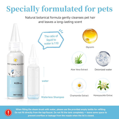 Pet Steam Brush for Dogs & Cats, 3-In-1 Shedding Grooming Tool | Self Cleaning Spray Comb with Mist, Dog Brush for Shedding, Cat Brush for Hair Removal, Long Haired Pets, Waterless Shampoo3