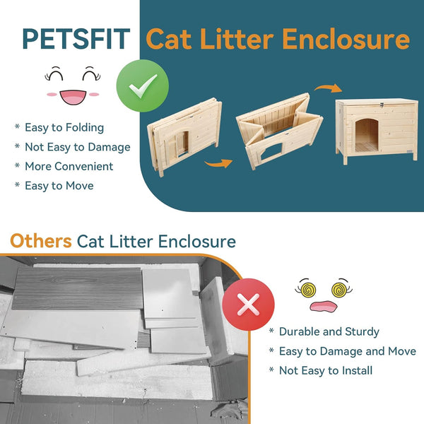 Petsfit Folding Litter Box Enclosure, No Tools Required for Assembly, Cat Litter Box Furniture Hidden, Fit Most of Litter Box, Dog House Cat House, 30" L×21" W×24.5" H3
