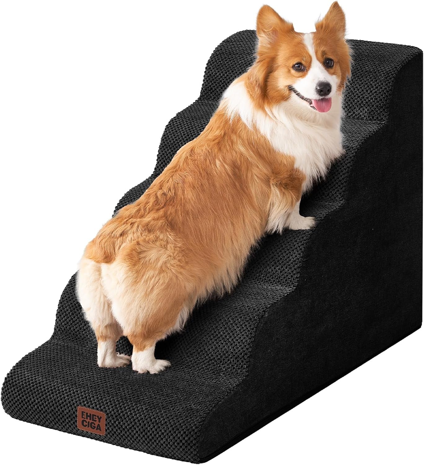 eheyciga-curved-dog-stairs-ramp-for-5-step-high-beds-22-6-h-dog-steps-33d-density-of-pure-foam-for-small-dogs-and-cats-pet-stairs-for-high-bed-climbing-non-slip-balanced-pet-step-indoor-grey