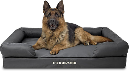 The Dog’S Bed Orthopedic Memory Foam Dog Bed with Bolsters for Large Dogs, High Density Support Mattress, Low Front Entry, Removable Washable Cover, Oxford Fabric, Blue with Dark Red Trim, Large18