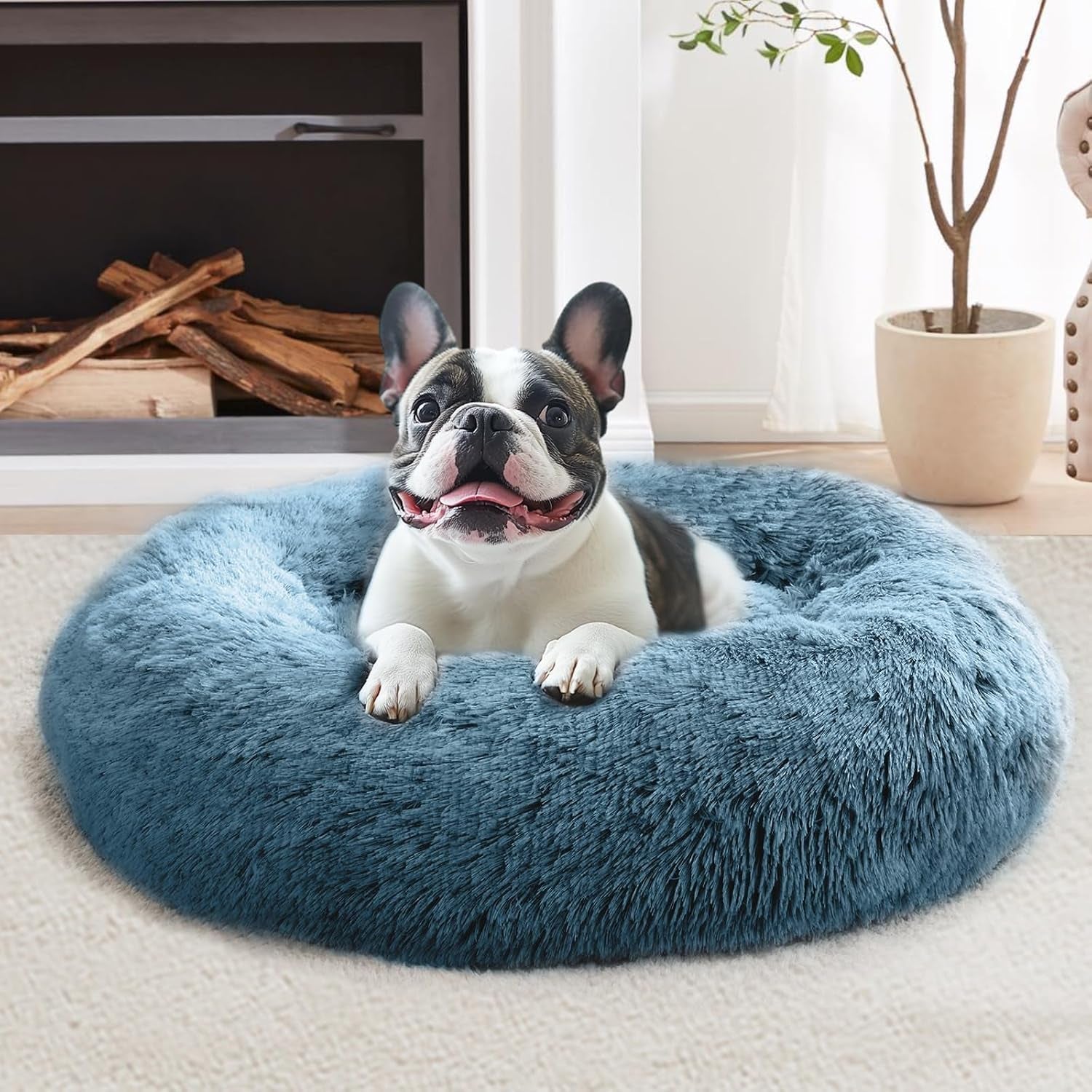 jollyvogue-small-dog-bed-calming-dog-beds-for-small-dogs-indoor-cats-20-inches-donut-washable-cat-bed-for-kittens-puppies-round-fluffy-plush-faux-fur-pet-bedssmoke-grey