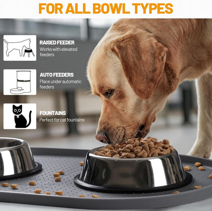 Hubulk 100% Waterproof Silicone Pet Feeding Mat with Raised Edge for Food and Water, Dog Bowl Mats, Cat Bowls Placemat with High Lip Protects Floor for Cats and Dogs (Gray, 19" L X 12" W)6