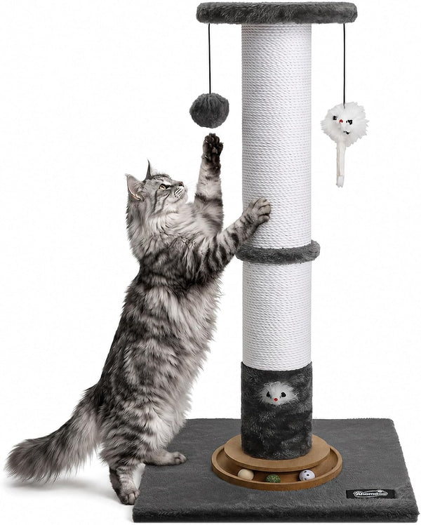 35-Inch Tall Cat Scratching Post, Stable Base for Large Cats, Brown | Heavy-Duty, Soft Natural Cotton Rope Cat Scratcher, Interactive Cat Toys, Wooden Ball Track, for Kittens and Indoor Cats9
