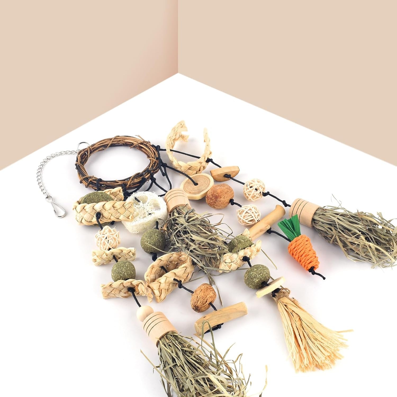 bissap-rabbit-chew-toy-snack-for-small-pet-bunny-cage-hanging-chewing-natural-teeth-grinding-toy-treat-for-guinea-pig-chinchilla-hamster-rat-timothy-hay-vine