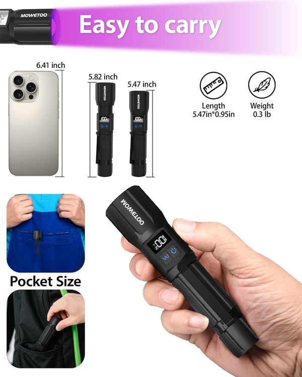 Black Light Flashlight,2N1 Uv＆White Light with LCD Display | 395Nm Blacklight and High Lumens White Light , Zoomable Design , for Pet Urine Detection, Home, Scorpions, Resin Curing, Leak7
