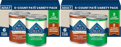 Blue Buffalo Homestyle Recipe Wet Dog Food Paté Variety Pack, Chicken Dinner & Beef Dinner with Garden Vegetables, Made with Natural Ingredients, 12.5-Oz. Can (6 Count, 3 of Each)19
