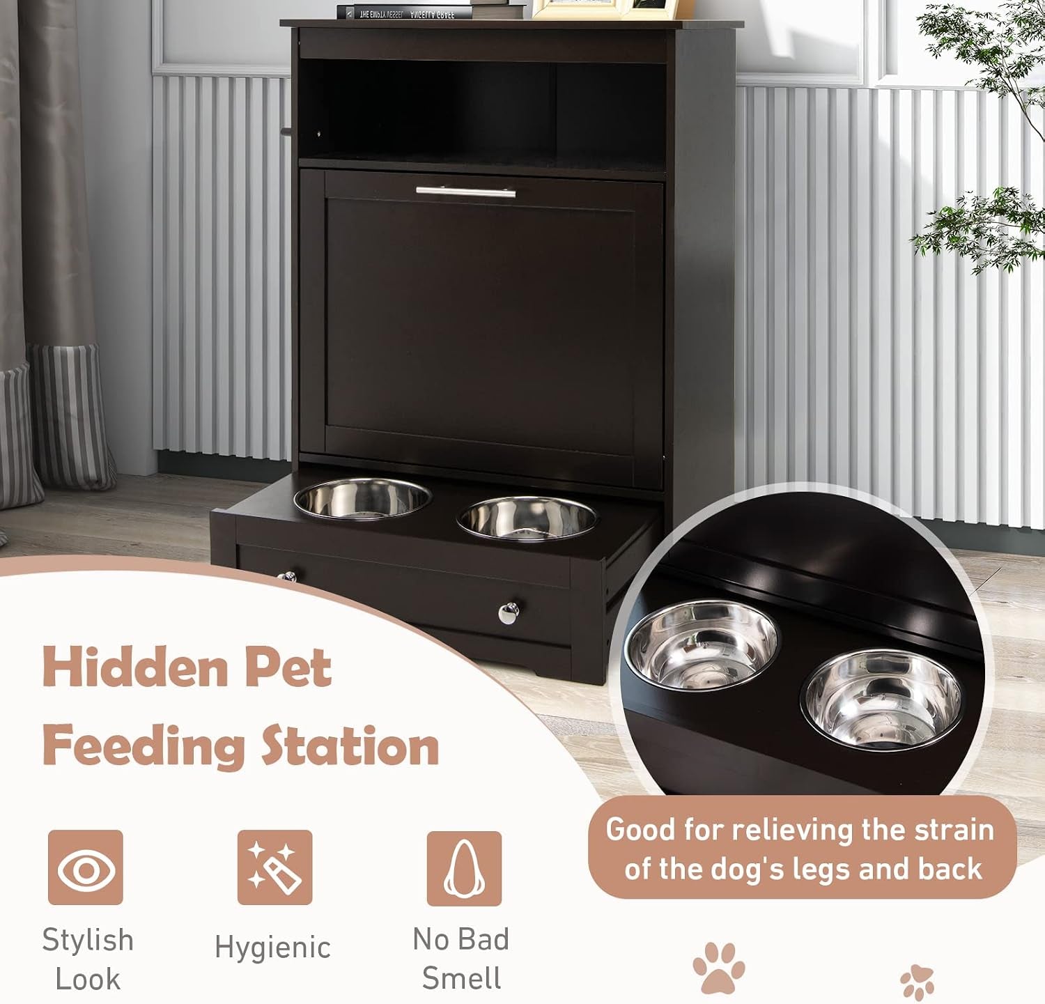 dog-food-cabinet-feeding-station-with-2-raised-bowls-pull-out-elevated-dog-bowl-storage-3-hangers-pet-feeder-toy-leashes-organizer-brown