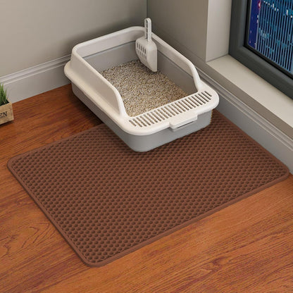 HCY&WLD Cat Litter Mat, 45X26/35X24/30X22/24X18 Inch Double Layer Cat Litter Box Mat, EVA Non-Slip, Waterproof Urine Proof Cat Litter Catcher Mat, Easy Clean Scatter Control (35X24 Inch, Khaki)21