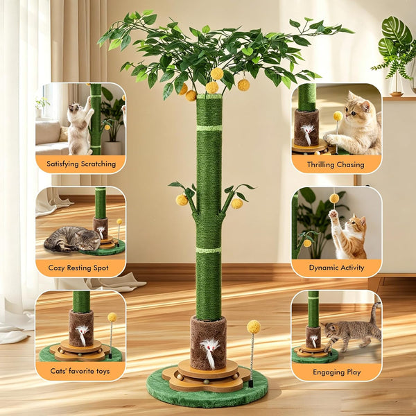 47'' Extra Tall Cat Scratching Post, Cute Cat Scratching Post for Indoor | Heavy Duty Vertical Scratcher with Natural Sisal Rope, Cat Toy Mouse, Balls Track Toy, Hanging Ball5