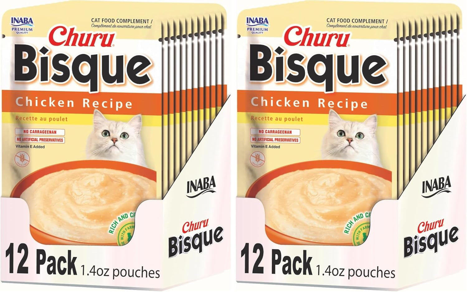 inaba-churu-bisque-for-cats-creamy-lickable-puree-side-dish-with-vitamin-e-1-4-ounces-per-pouch-12-pouches-tuna-chicken-variety