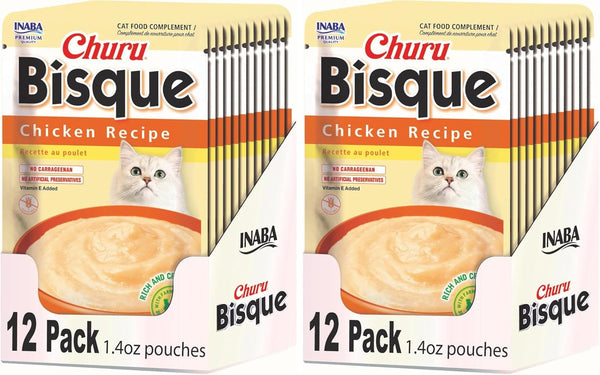 INABA Churu Bisque for Cats, Creamy Lickable Purée Side Dish with Vitamin E, 1.4 Ounces per Pouch, 12 Pouches, Tuna & Chicken Variety20