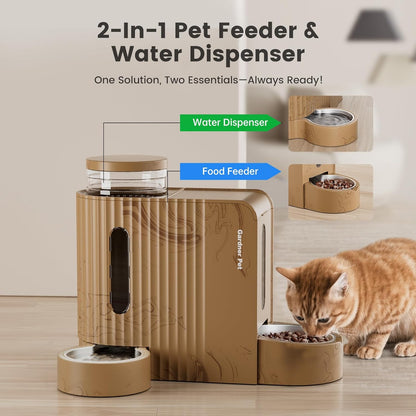 Gardner Pet Gravity Automatic 2-In-1 Pet Feeder, 0.8 Gallons*2 Cat Feeder and Water Dispenser Set, 100% Bpa-Free and Stainless Steel Water Bowl for Dogs, Cats, Rabbits, Puppies (Light Woodgrain)2