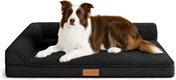 Orthopedic Dog Bed Large Sized Dog 36''X24'', Waterproof L Bolster Egg Crate Foam Pet Crate Beds with Washable Removable Cover, Non-Slip Soft Pet Couch Sleep Mat, Black10