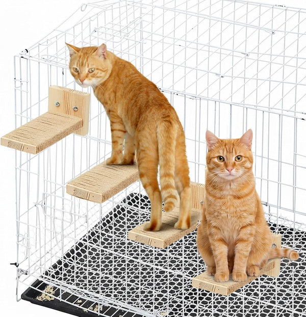 Aceorbit 4 Pcs Cat Cage Ladder Accessories Catio Indoor for Climbing Tree Steps Scratching Post Perches Sisal Hemp Shelf Wooden Ladder Furniture inside with Install Screws (Square)1