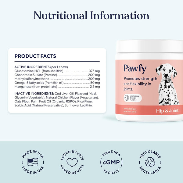Pawfy Hip & Joint Supplement for Dogs with MSM & Vitamins | Glucosamine Chondroitin for Small, Medium & Large Breed - Supports Mobility & Bones | Glucosamine for Dogs with Omega 3-30 Chews4