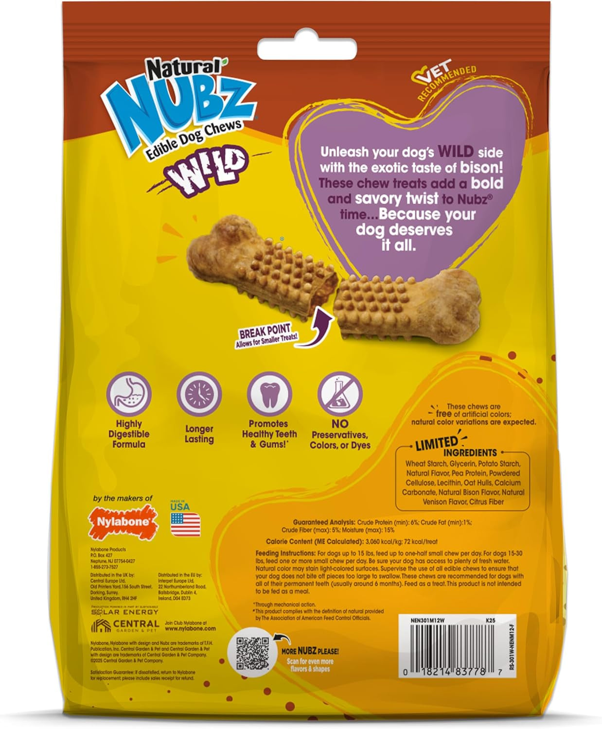 nylabone-nubz-wild-natural-dog-treats-bison-flavor-small-12-count-long-lasting-dog-chews-made-in-usa-limited-ingredients-highly-digestible-dog-dental-treats-for-small-dogs-up-to-30-lbs