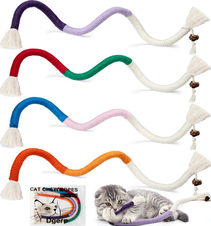 Cat Chew Ropes 4Pcs, Safe Cat Chew Toys for Indoor Cats with Catnip | with Gall Fruit,Safe Teeth Cleaning Chew Toys,Interactive Kitten Nip Toys for All Breeds,19.5 Inches,Boredom Buster1