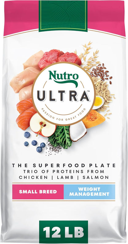 Nutro Ultra Weight Management Dry Dog Food, Chicken, Lamb & Salmon, 30 Lb | Non-Gmo, Tailored Protein & Fat for Weight Loss, 14 Superfoods, Essential Antioxidants, No Corn, Wheat, or Soy, Omega 3 & 615