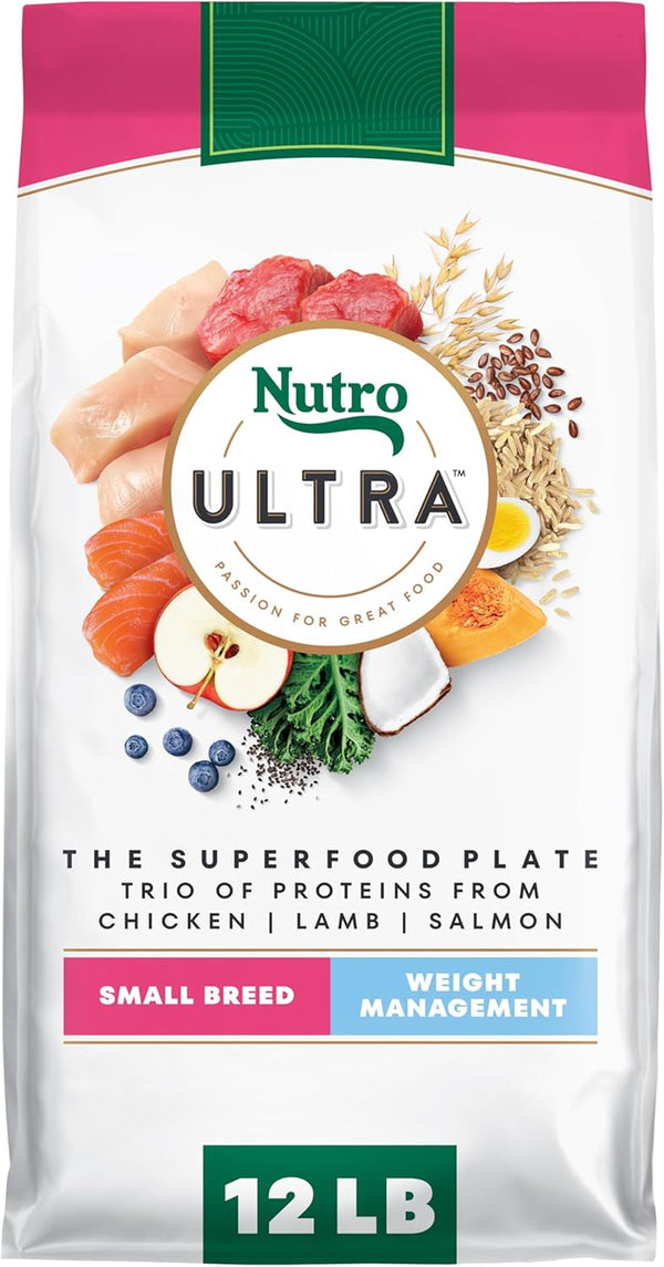 Nutro Ultra Weight Management Dry Dog Food, Chicken, Lamb & Salmon, 30 Lb | Non-Gmo, Tailored Protein & Fat for Weight Loss, 14 Superfoods, Essential Antioxidants, No Corn, Wheat, or Soy, Omega 3 & 615