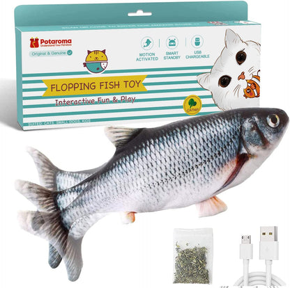 Potaroma Cat Toys Flopping Fish with Catnip, Moving Kitten Kicker, Floppy Wiggle Carp for Small Dogs, Interactive Motion Kitty Exercise, 10.5 Inches1