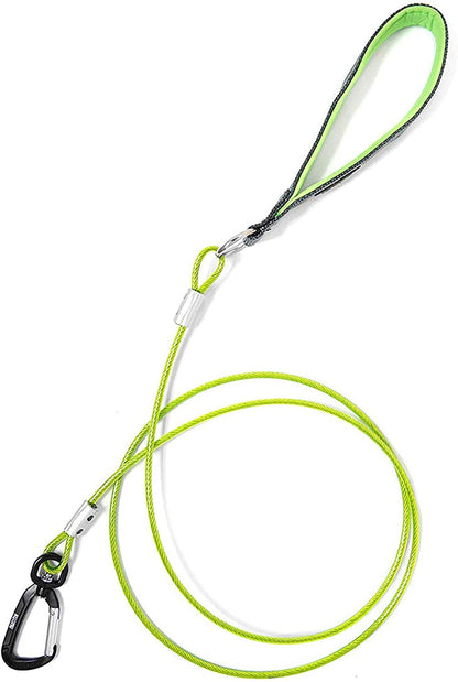 Mighty Paw Dog Leash - anti Biting Pets Leashes - Chew Proof Metal Cable - Ideal for Large Dogs and Teething Puppies - Braided Cord with Padded Handle - Six Foot - Green1