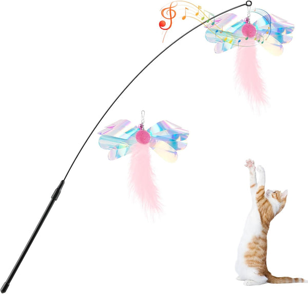 Pawaboo Feather Teaser Cat Toy - Interactive Wand with Extra Long 34.5" Wand and Small Bell, Fun Exerciser Playing Toy for Kittens or Cats, Brown Feather15