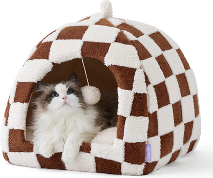 Lesure 2In1 Cute Cat House for Kitten with Washable Cushioned Pillow,16In | Cat Beds for Indoor Cats,Small Pet Cave Tent,Cozy Enclosed Foldable Hideaway,Fluffy Ball,Anti Slip Bottom,Hand Strap,Purple10