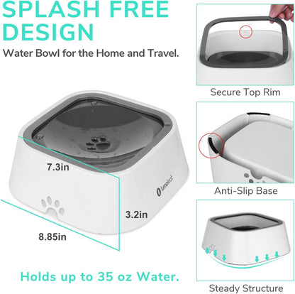 Lumoleaf No Spill Water Bowl for Dogs, Slow Feeder for Messy Drinkers, Drip-Free, Splash-Proof Design (Grey, 35Oz)4