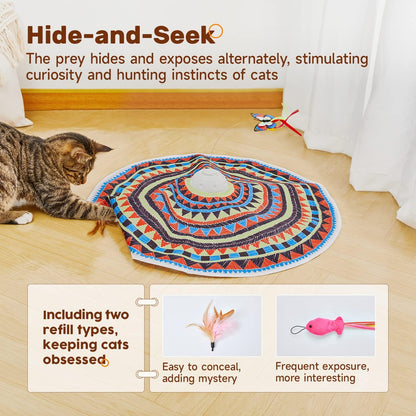 Potaroma Cat Toys Chargeable, 3In1 Hide and Seek, Interactive Fun | Automatic Fluttering Butterfly, Moving Feather, Kitten Wand, Indoor Kitty Exercise Kicker 22.8 Inch Cover for All Breeds3