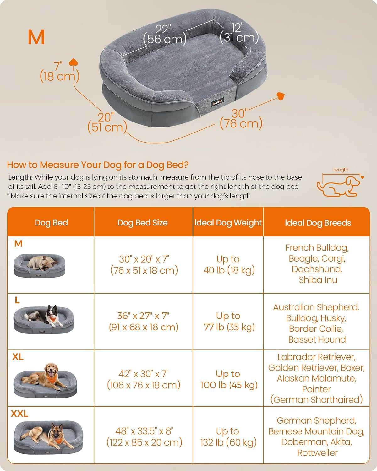 feandrea-dog-bed-medium-orthopaedic-dog-sofa-bed-30-x-20-x-7-inches-egg-crate-foam-waterproof-liner-raised-edges-removable-and-machine-washable-cover-non-slip-light-gray-upgw281g01