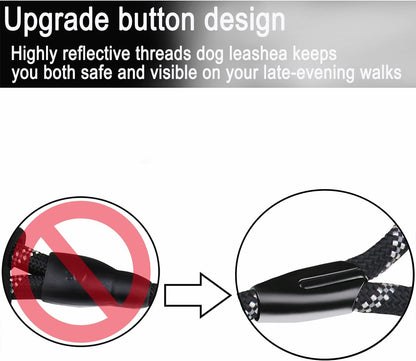 Dog Leash, 6 FT Heavy Duty Dog Leashes, Durable Premium Quality Strong Rope Slip Leash with Comfortable Padded Handle and Highly Reflective Threads for Small Medium and Large Dogs. (Black)6
