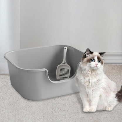 Oversized Open Top Pet Litter Tray with High Sides - Semi Closed Cat Litter Basin Portable Bedpan for Cats- Grey6